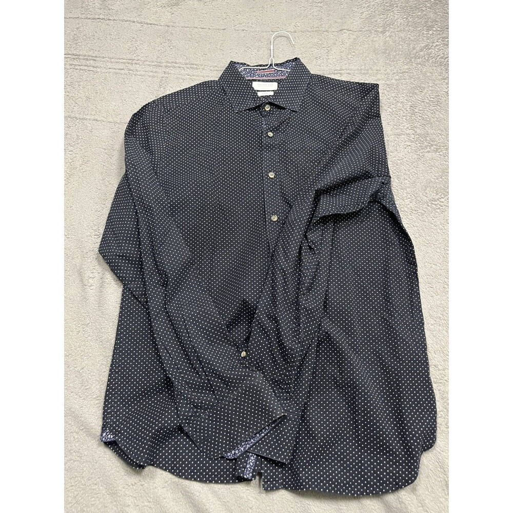 Cactus Man Dress Shirt Mens Large Dark Blue White Polka Dots Long Sleeve